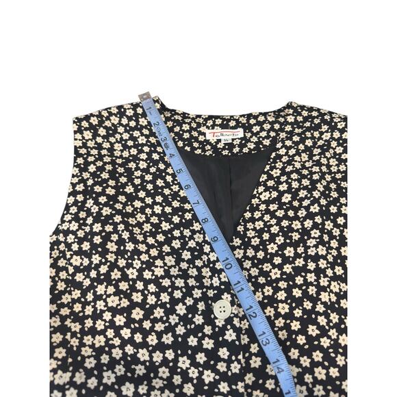 Vintage Talbots Black Tan Floral Print Button Front V-Neck Vest Size 14 - Picture 9 of 10
